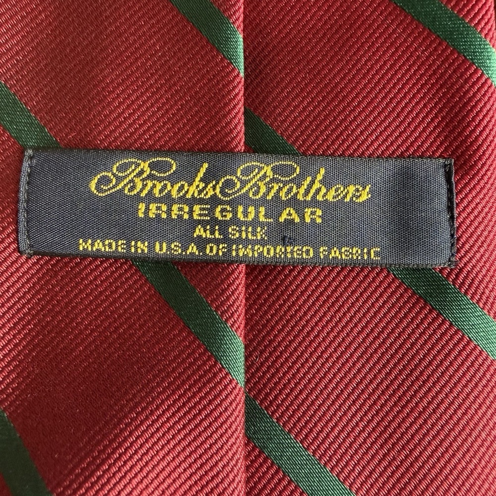 Brooks Brothers Irregular Red Green Silk Rep Stripe Tie Made in USA 3.25in